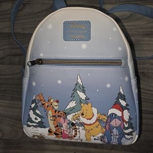 Disney x Loungefly Winnie the Pooh Holiday Mini Backpack Purse Bag- Light Blue